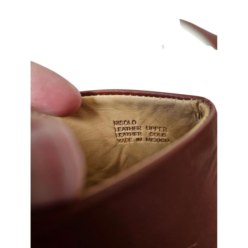 Nisolo Cognac Brown Leather Stacked Heel Ankle Boots Size 7.5 - Picture 5 of 8